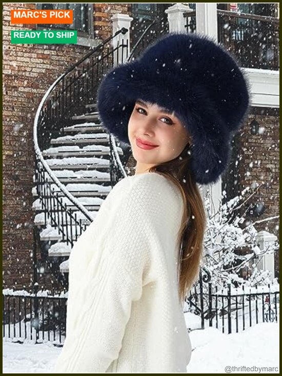 Women Faux Fur Bucket Hat Fluffy Winter Warm Wide Brim Fisherman Cap main image 6